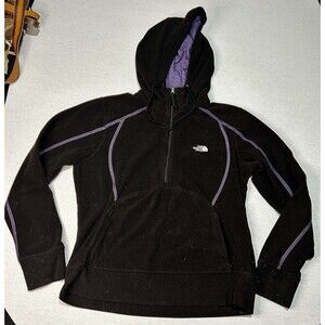Women’s Large The North Face Fleece Half Zip Pullover Black Purple Hoodie